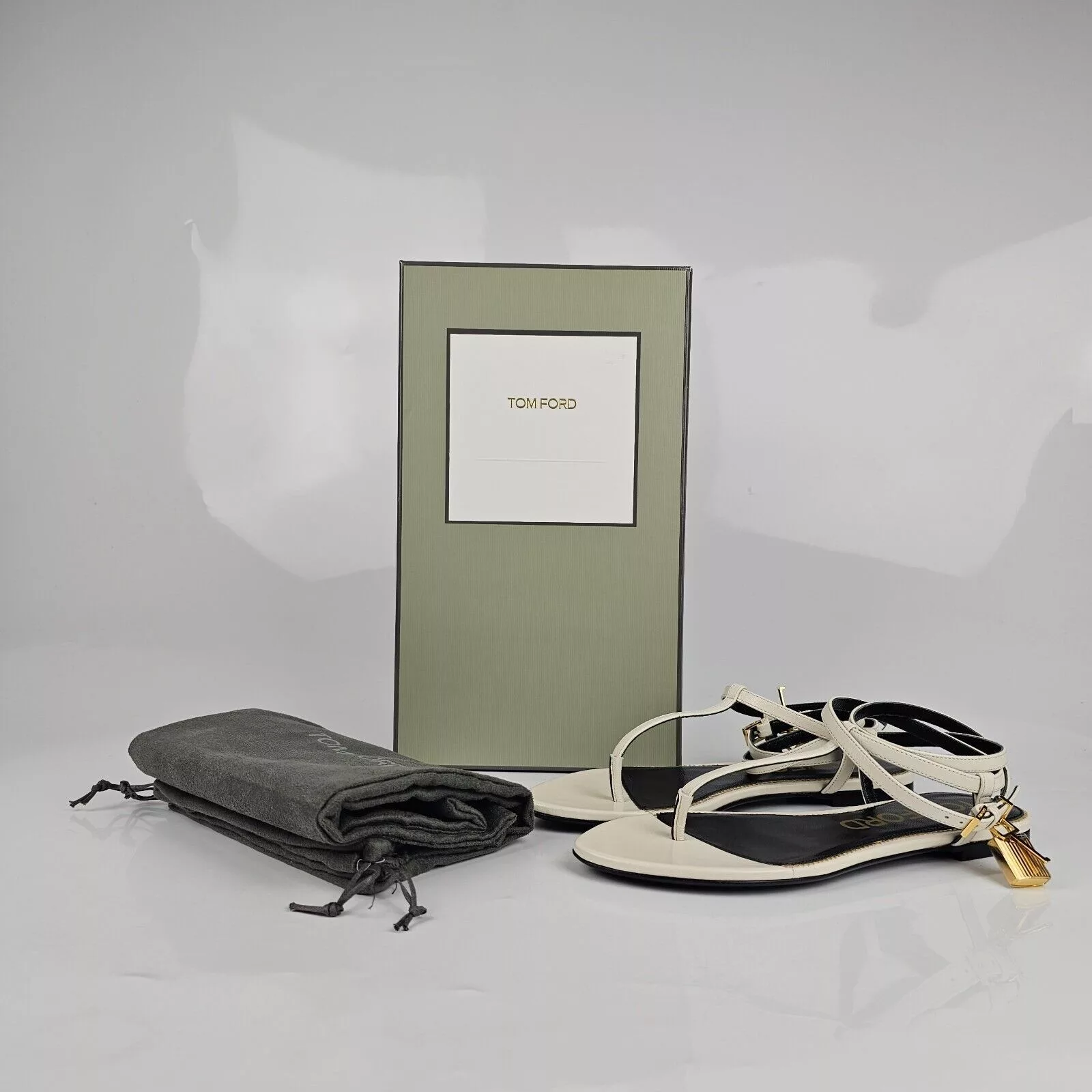 Tom Ford Flats Tom Ford Padlock White Leather Sandals New