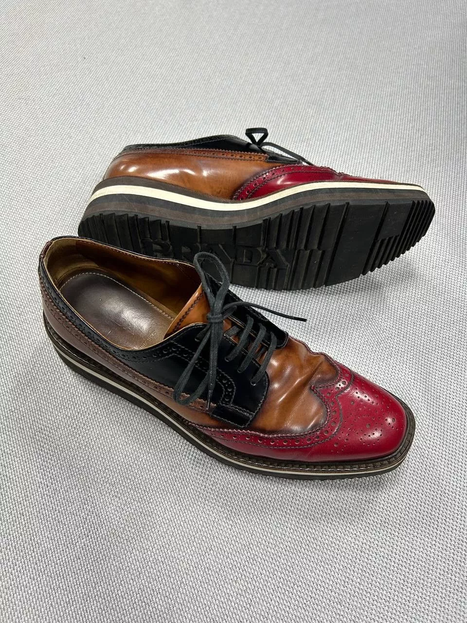 Prada Casual Leather Shoes Prada Platform Derby Shoes Red