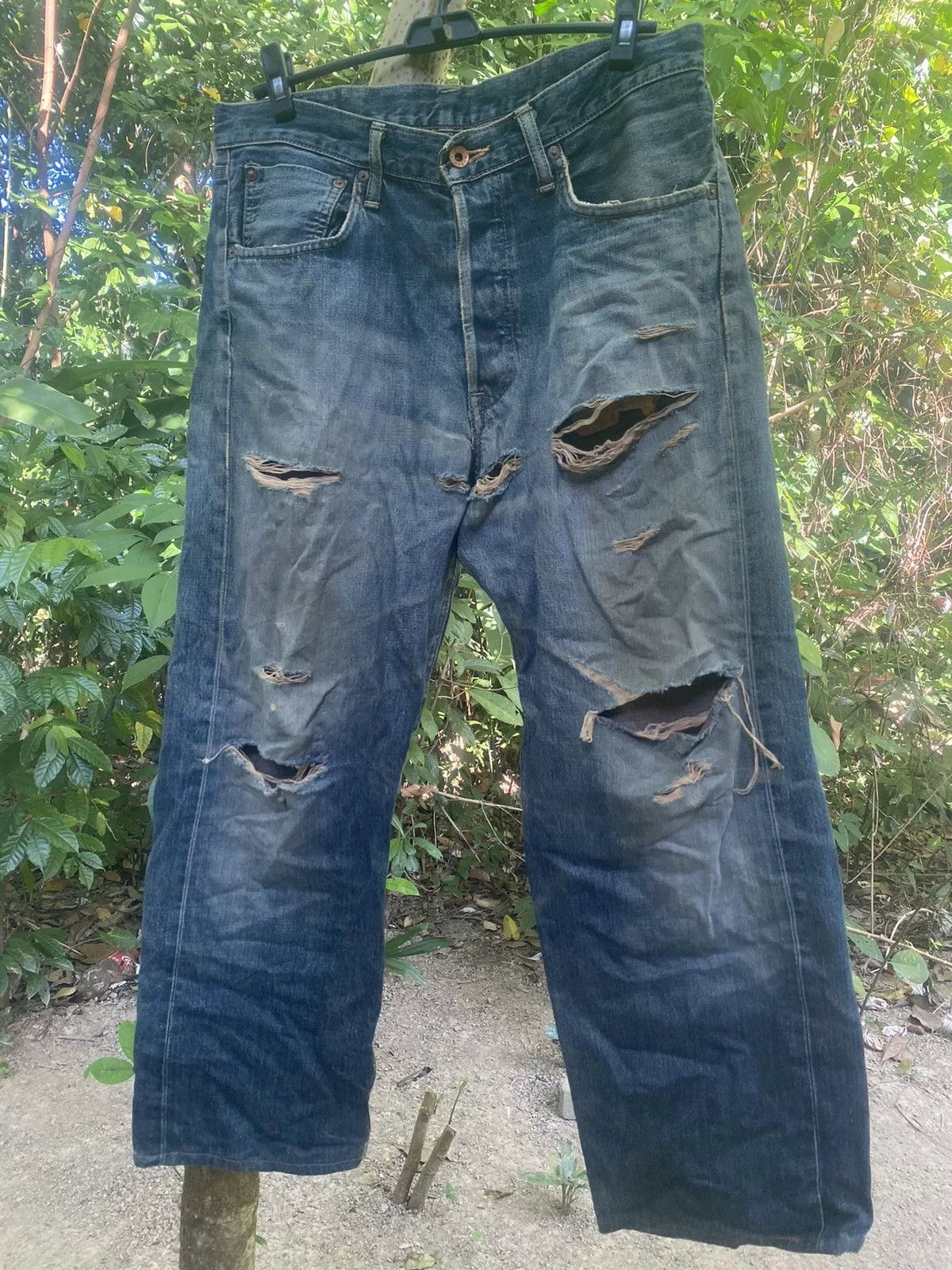 Edwin Denim Edwin × Vintage VINTAGE EDWIN 505x RED TAG DISTRESSED JEANS PANTS Blue