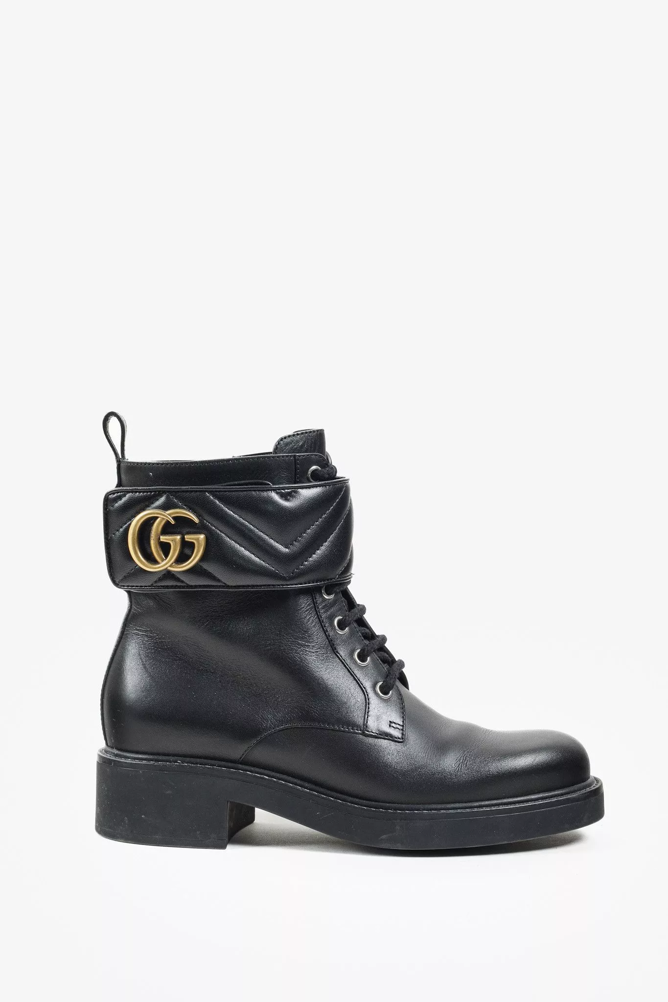Gucci Boots Gucci Flores Calfskin Nappa Matelasse GG Black Combat Boot