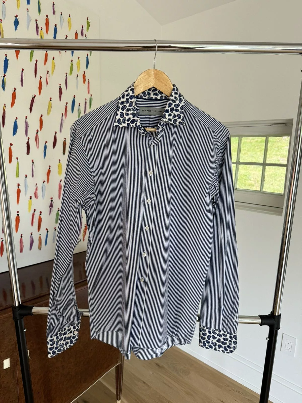 Etro Formal Shirting Etro Striped Button Down with Paisley Collar and Cuffs Blue