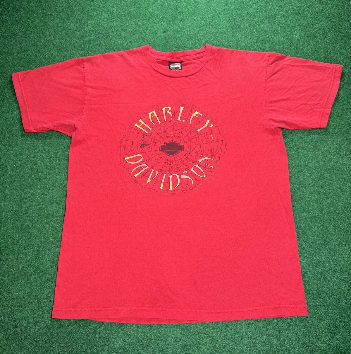 Harley Davidson Short Sleeve T Shirts Y2K Harley Davidson Spider Web Biker Retro Halloween T Shirt Red