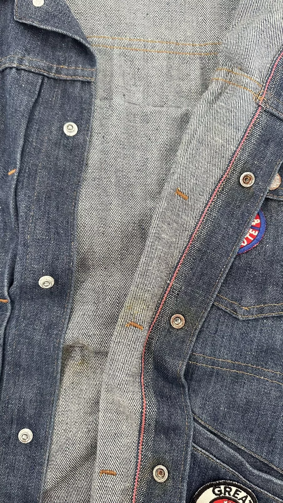 Vintage Denim Jackets Vintage Pleated Patch Denim Jacket Blue
