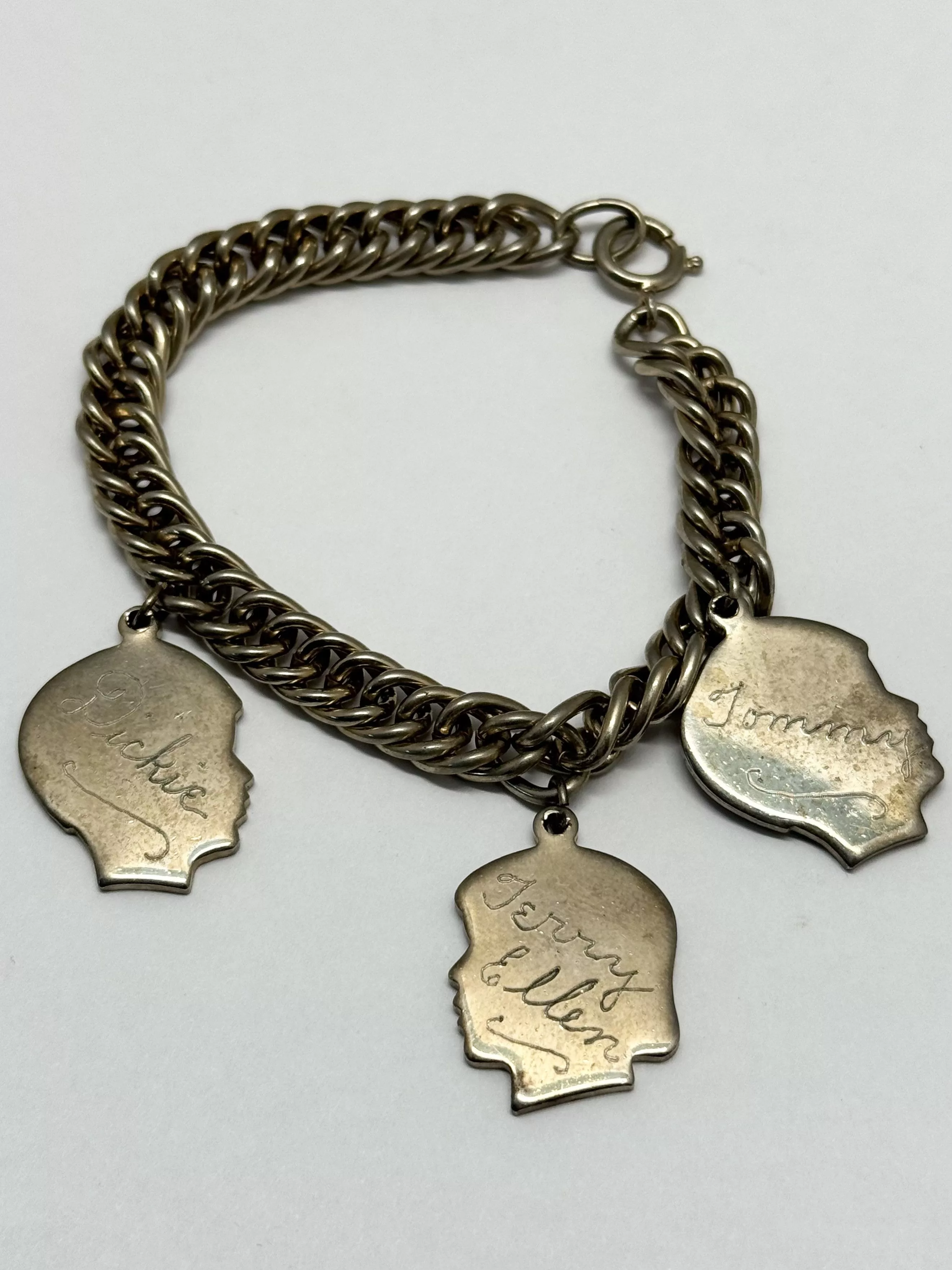 Vintage Bracelets Vintage children's head ID charm bracelet Silver