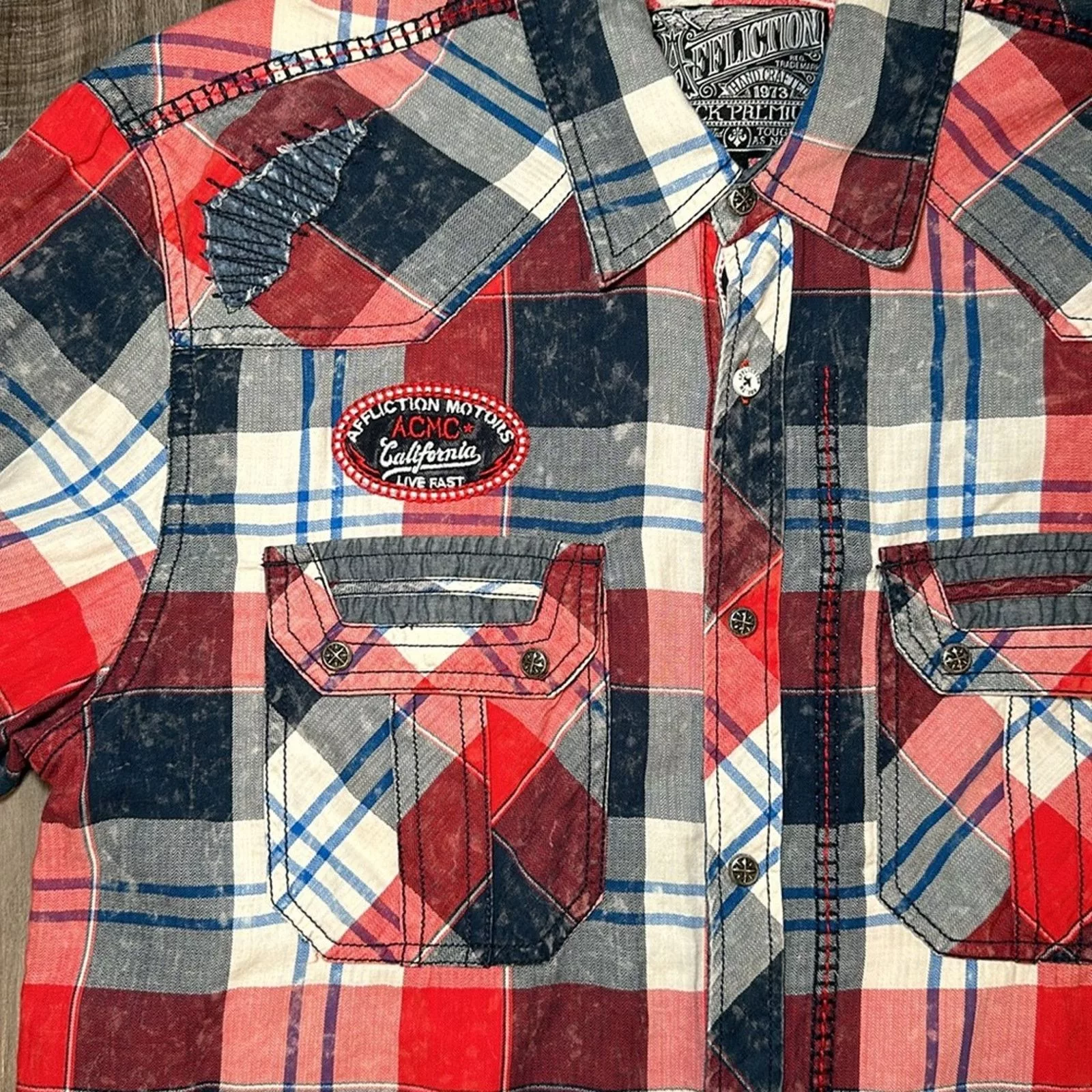 Affliction Shirts Button Ups Affliction Black Premium Limited Edition Slim Snap Button XL Red