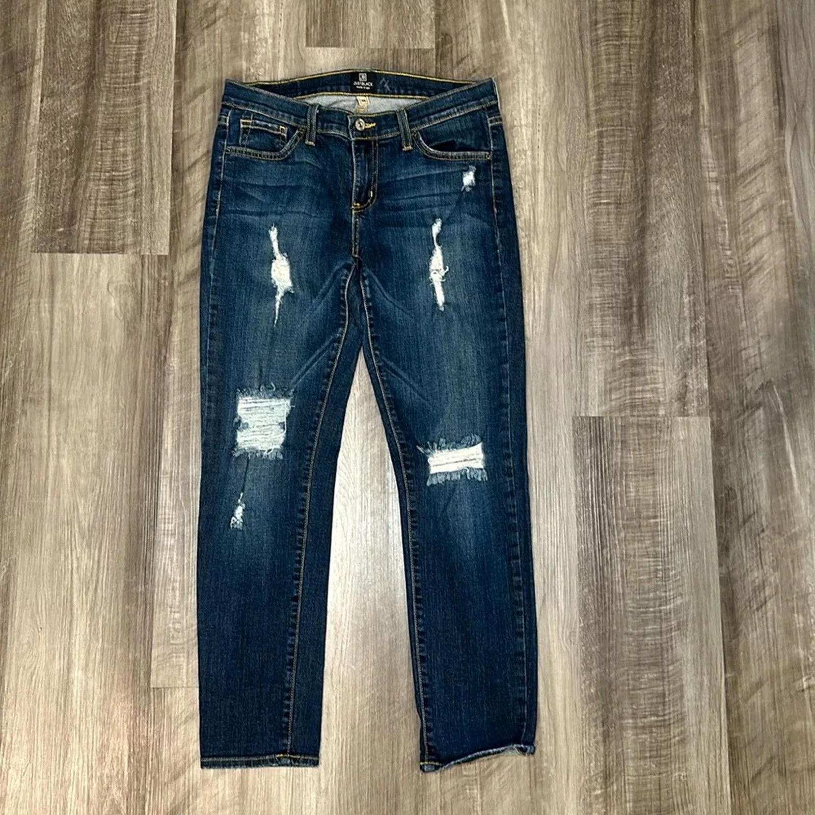 Other Jeans Other Just Black Distressed Slim Boyfriend Jeans - 26 Blue
