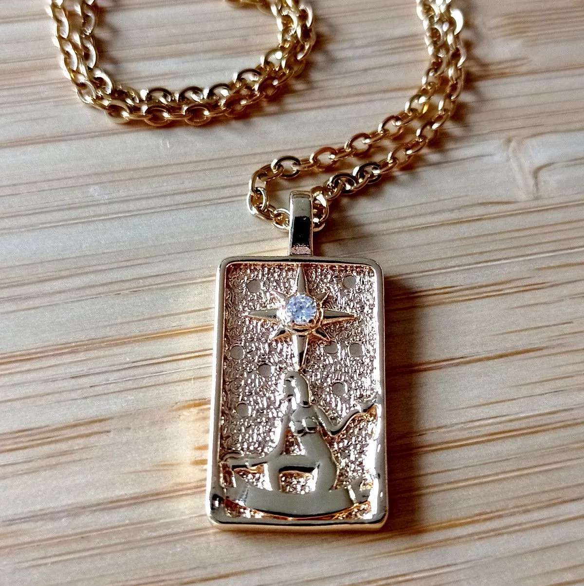 Designer Jewelry Watches Designer × Vintage Vintage Engraved Tarot Card Crystal 14K Gold Necklace Unique