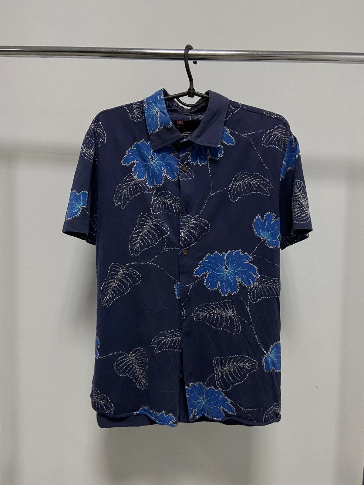 Diesel Shirts Button Ups Diesel × Vintage Diesel Vintage Shirts Overprint Button Ups Y2K T Shirt Blue Streetwear