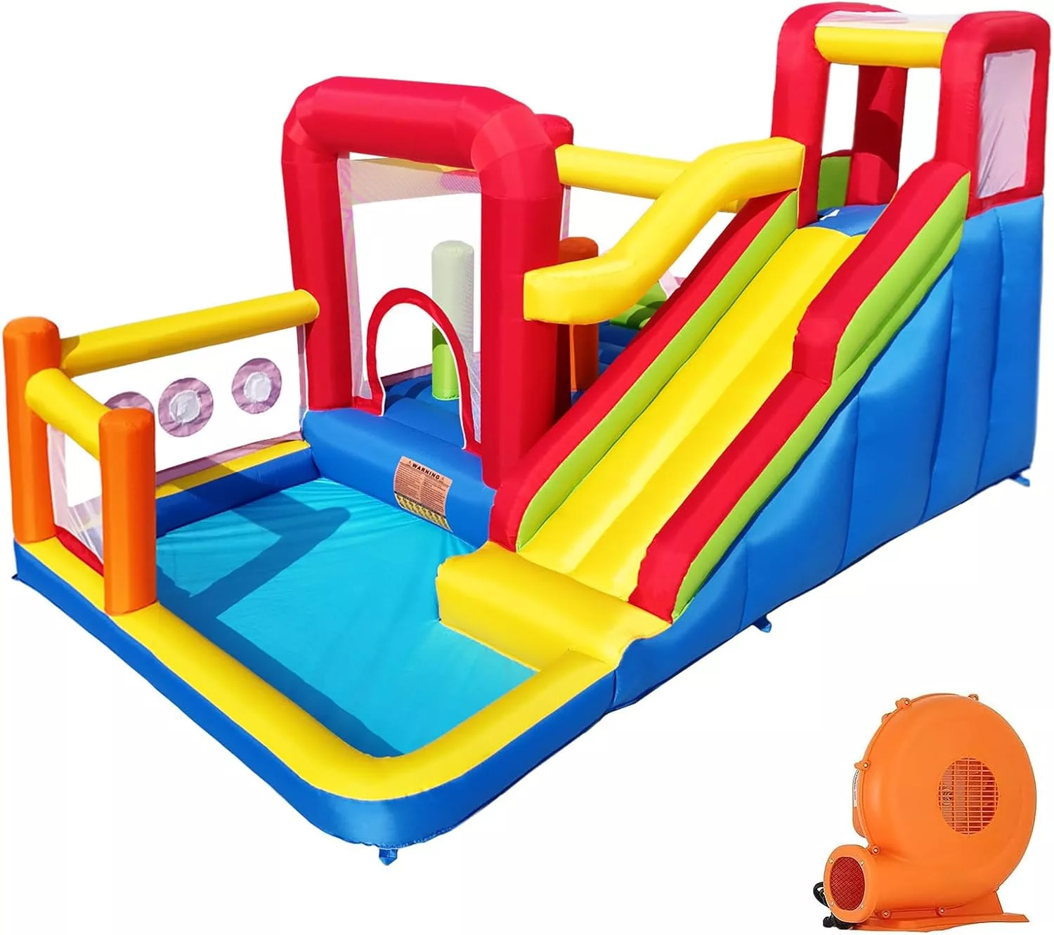 Inflatable Bounce House with Blower Slide Climbing Wall Obstacles Trampoline Ball Pit