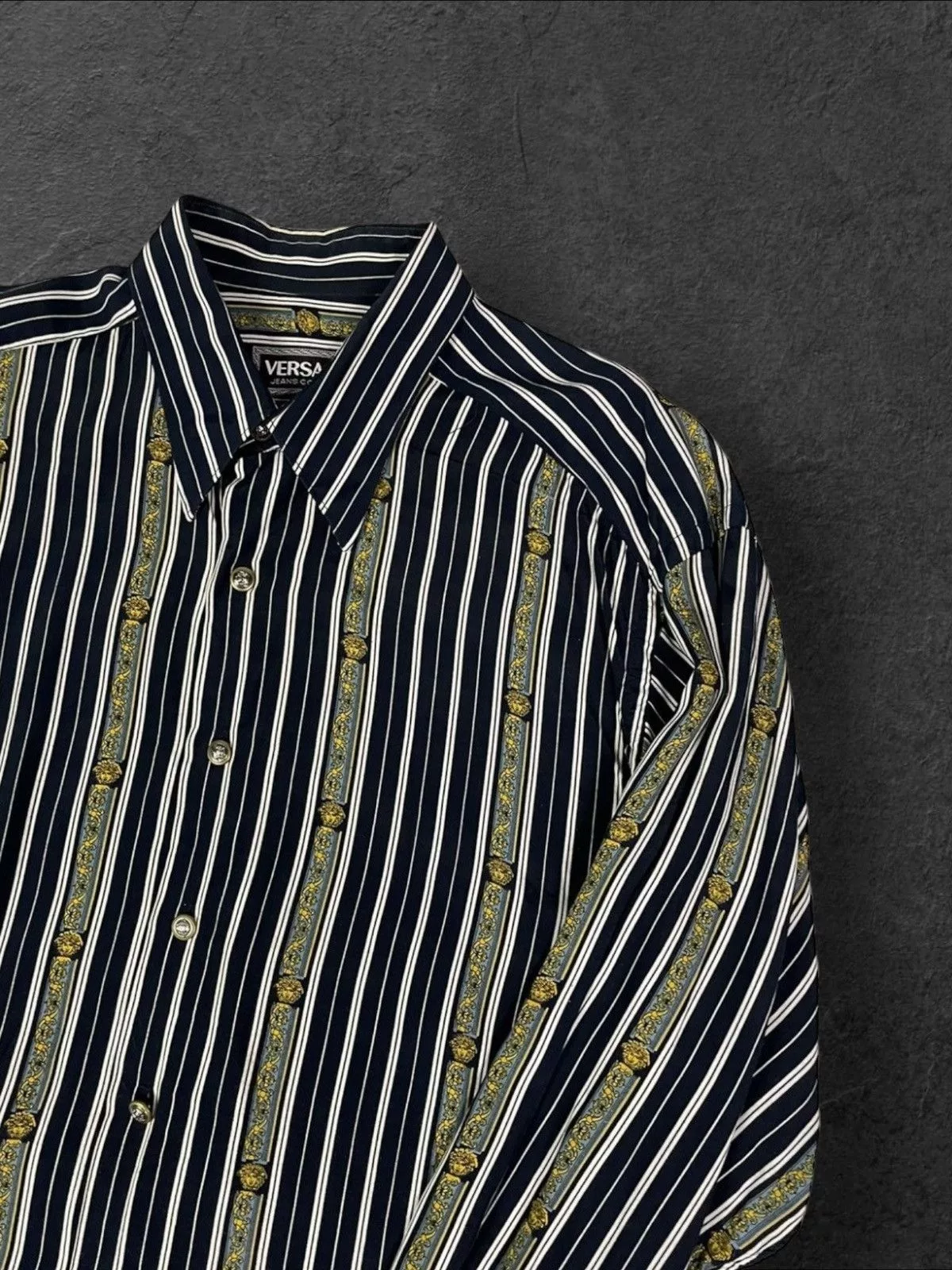 Versace Shirts Button Ups Versace × Versace Jeans Couture × Vintage Vintage 90s Versace Jeans Couture RARE Monogram Medusa Shirt Gold