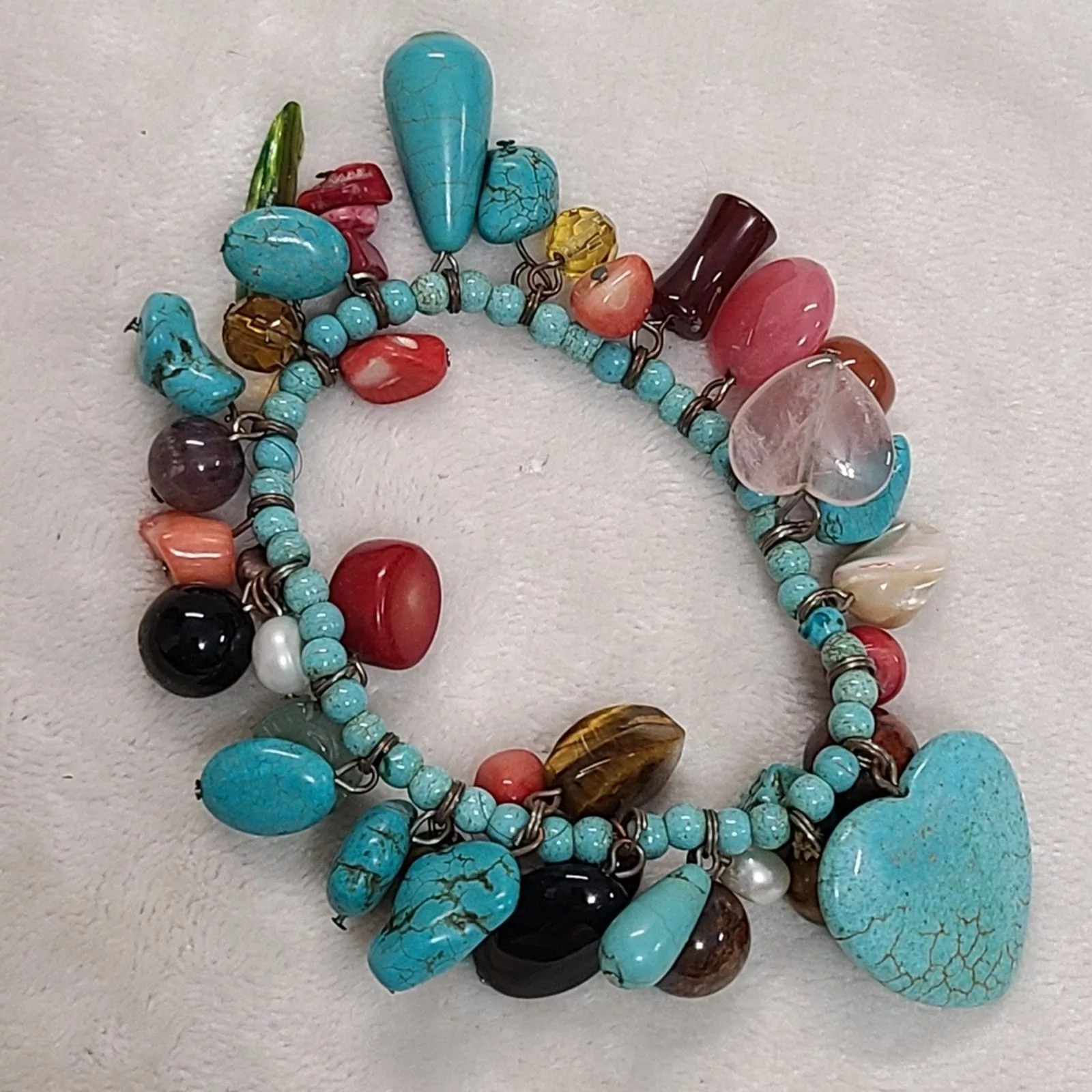 Vintage Bracelets Vintage Turquoise & Semi Precious Stone Charm Bracelet Multi