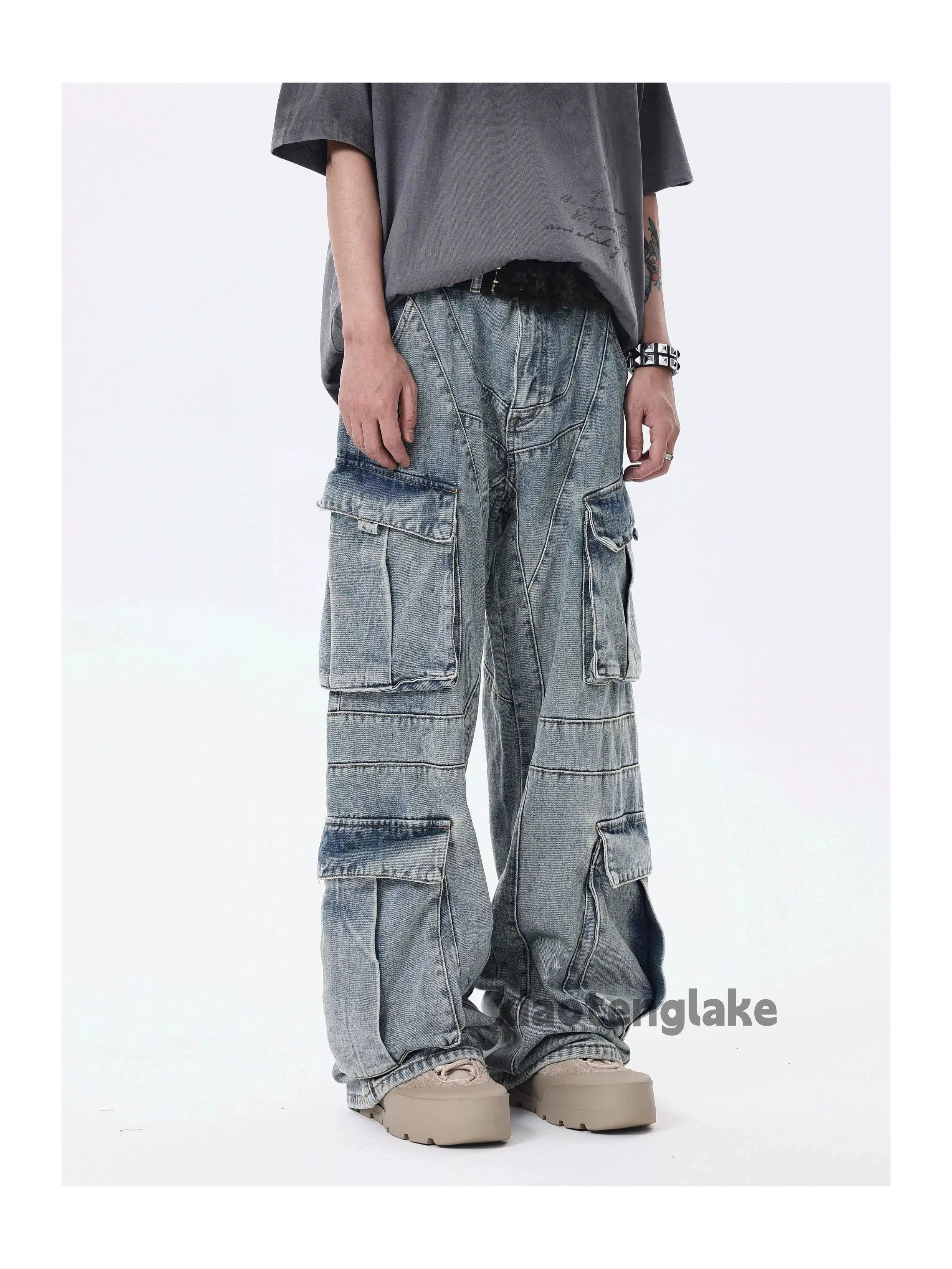 Jean Jeans Jean × Vintage washed faded loose baggy skate hiphop cargo jeans Blue