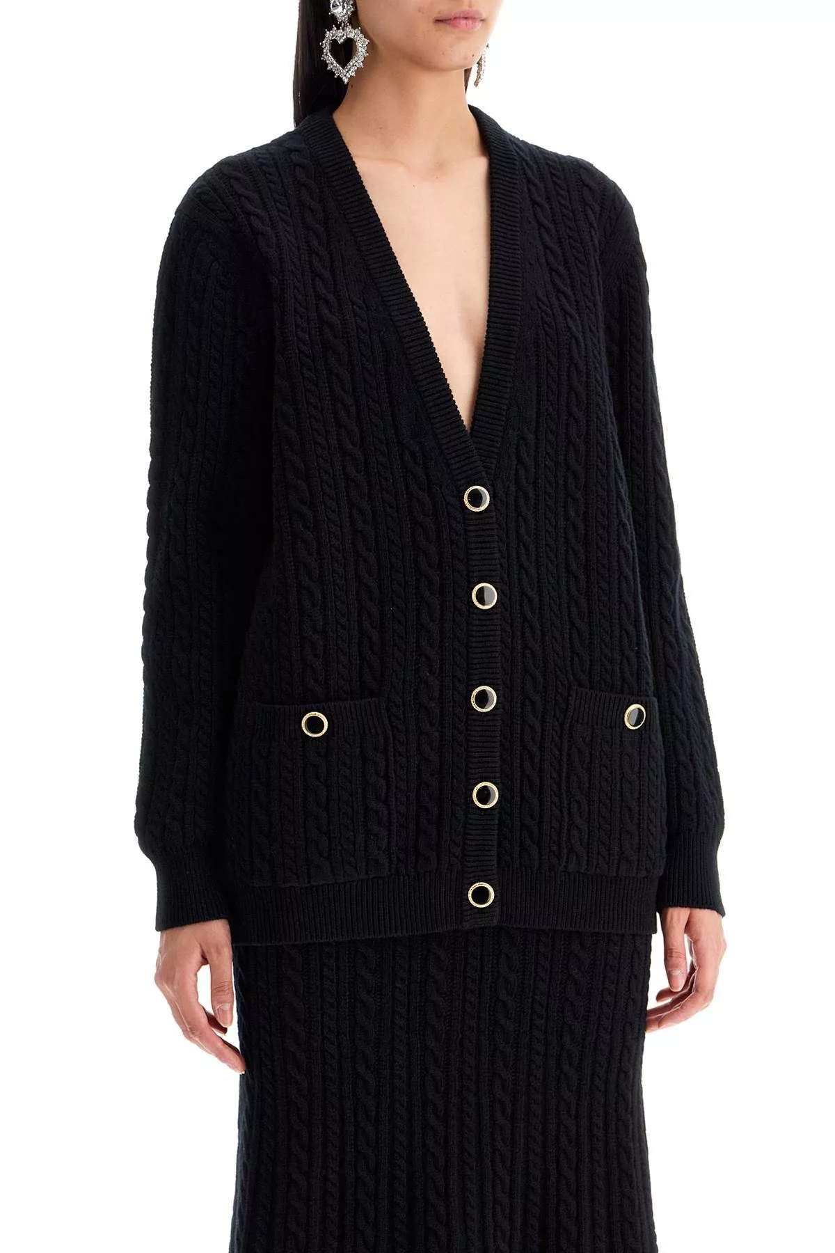 Alessandra Rich Sweaters ALESSANDRA RICH Oversized Wool Cardigan Black