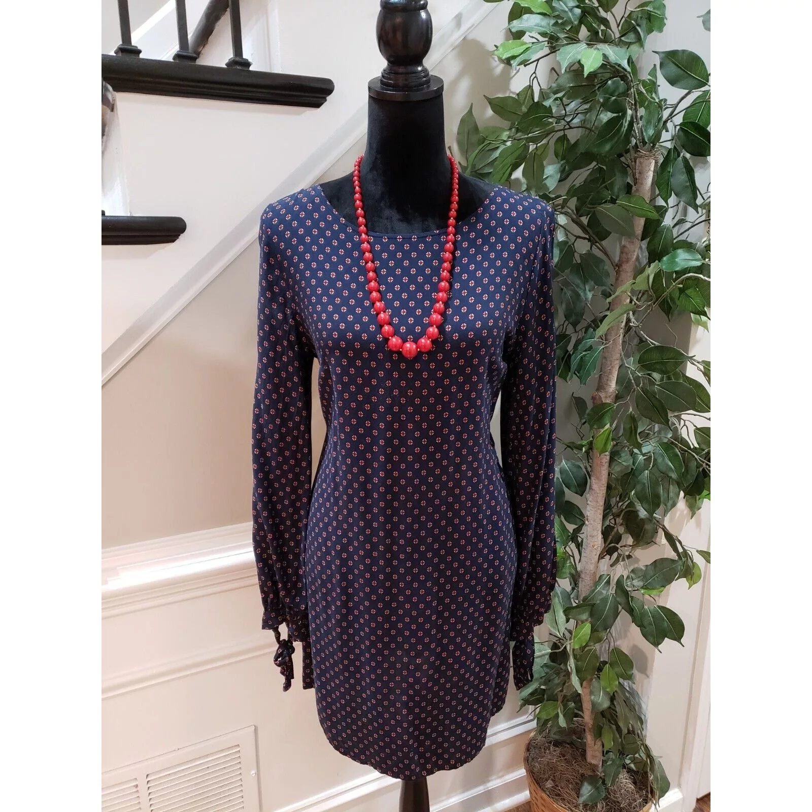 H&M Midi Dresses H&M Viscose Round Neck Long Sleeve Knee Length Dress Size 10 Blue