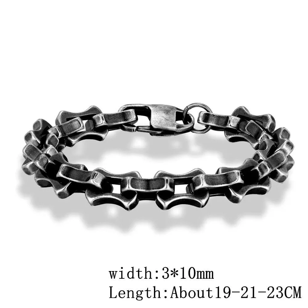 Vintage Jewelry Watches 23 cm Vintage Oxidized Black Keel Chain Link Men Bracelet Silver Streetwear