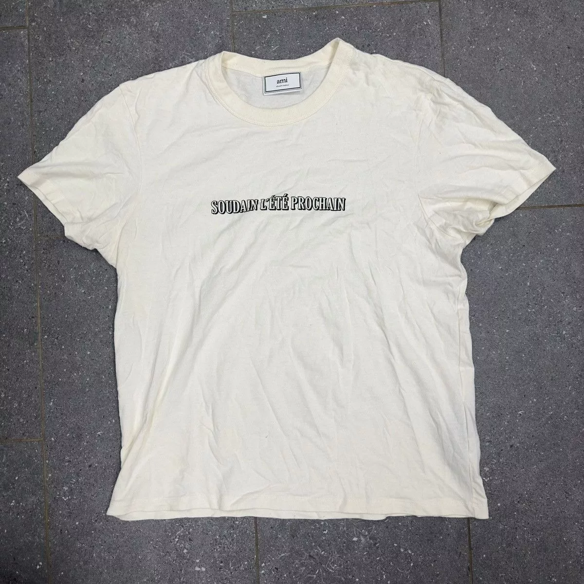 AMI Short Sleeve T Shirts AMI T Shirt with Soudain L'Ete Print White