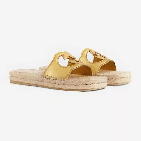 Gucci Miscellaneous Gucci Interlocking G Cut Out Slide Sandals SIZE 37 Gold
