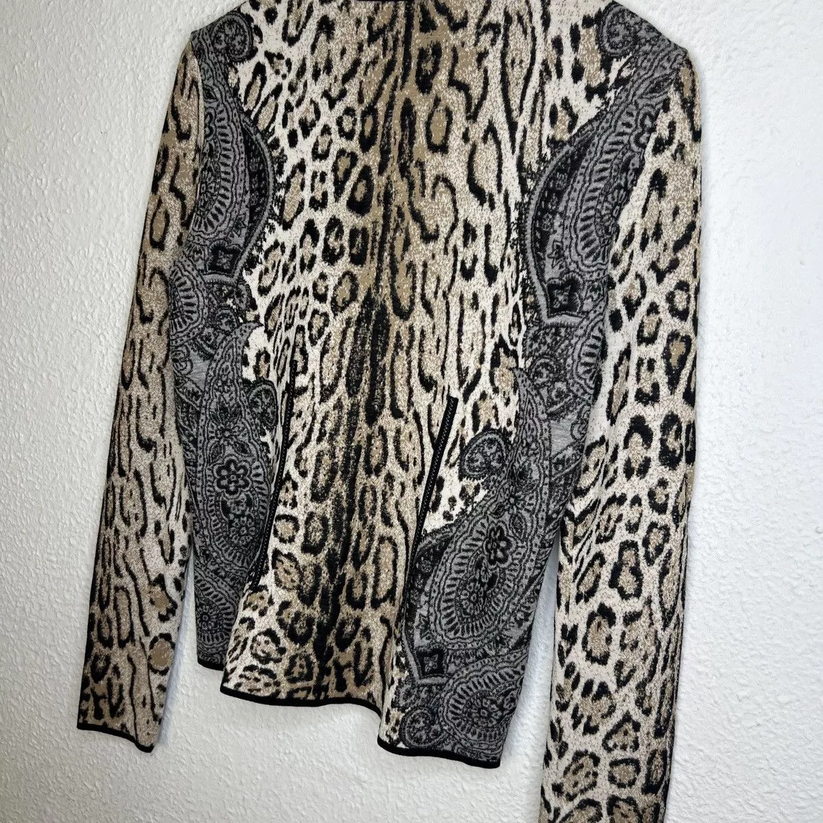 Designer Sweaters Designer Marc Cain Zip Cardigan Wool Sweater Jacket Jumper Leopard Brown Luxury