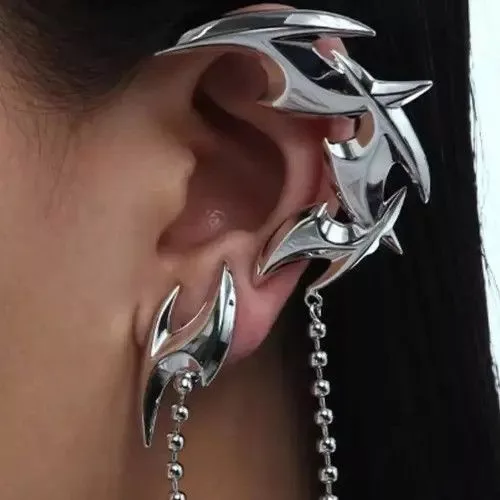 Other Earrings Other Punk Darts Shape Chain Tassel Clip Stud Earrings Silver Streetwear