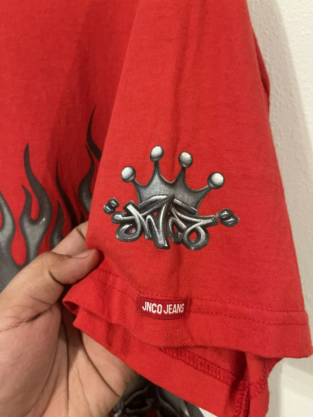 JNCO Short Sleeve T Shirts JNCO × Vintage 2000s Jnco Jeans Skull AOP Shirt Red Streetwear