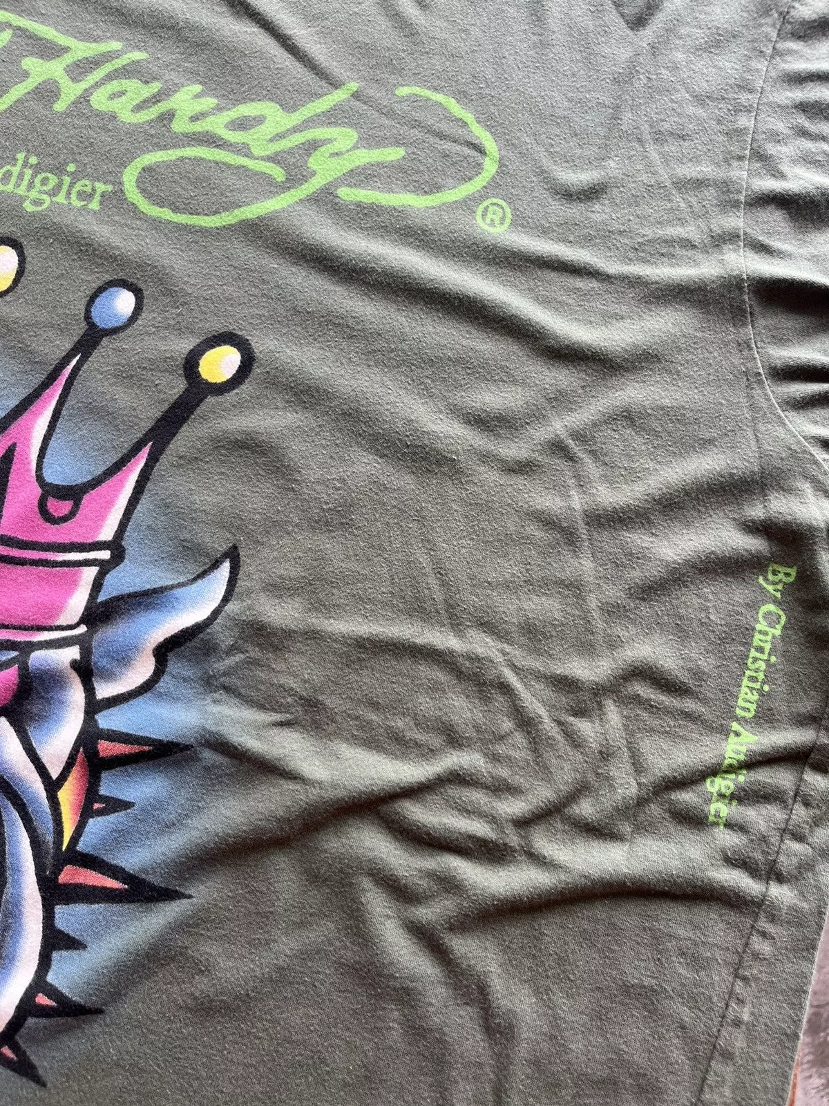 Designer Short Sleeve T Shirts Designer × Ed Hardy Ed Hardy Tshirt Design by Christian Audigier Green Streetwear
