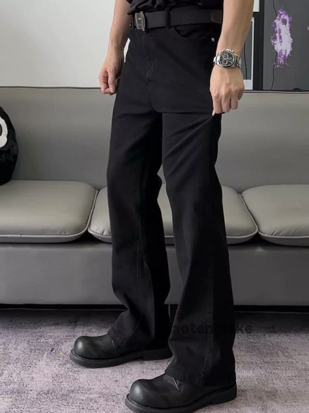 Designer Casual Pants Designer × Jean × Vintage utility retro patchwork bootcut punk yuppie jeans Black