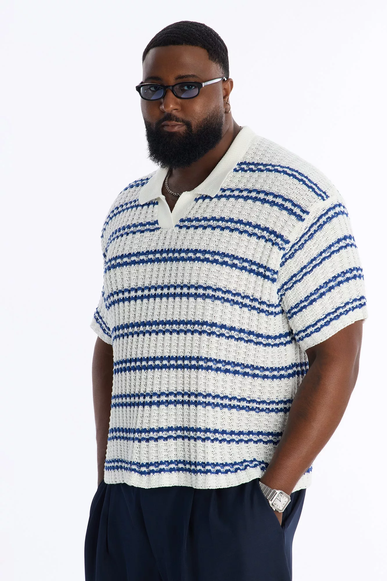 Static Stripe Johnny Collar Polo - Blue/combo