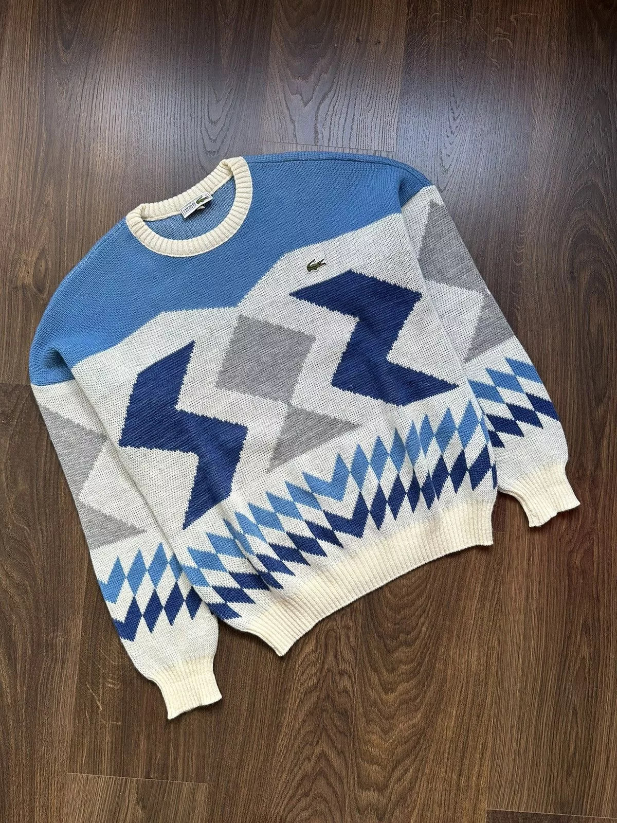 Lacoste Sweaters Knitwear Lacoste × Vintage Vintage Retro Wool Sweater Lacoste M 90s Fullprint Blue