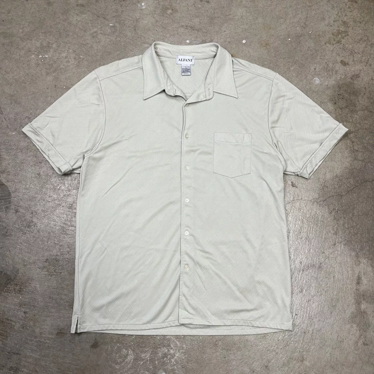 Alfani Polos Alfani × Vintage Vintage Alfani Short Sleeve Button Shirt Textured Eggshell White Streetwear