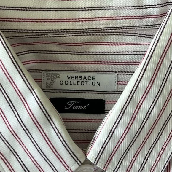 Versace Shirts Button Ups Versace Collection Striped Button Down Embroidered Logo Men'