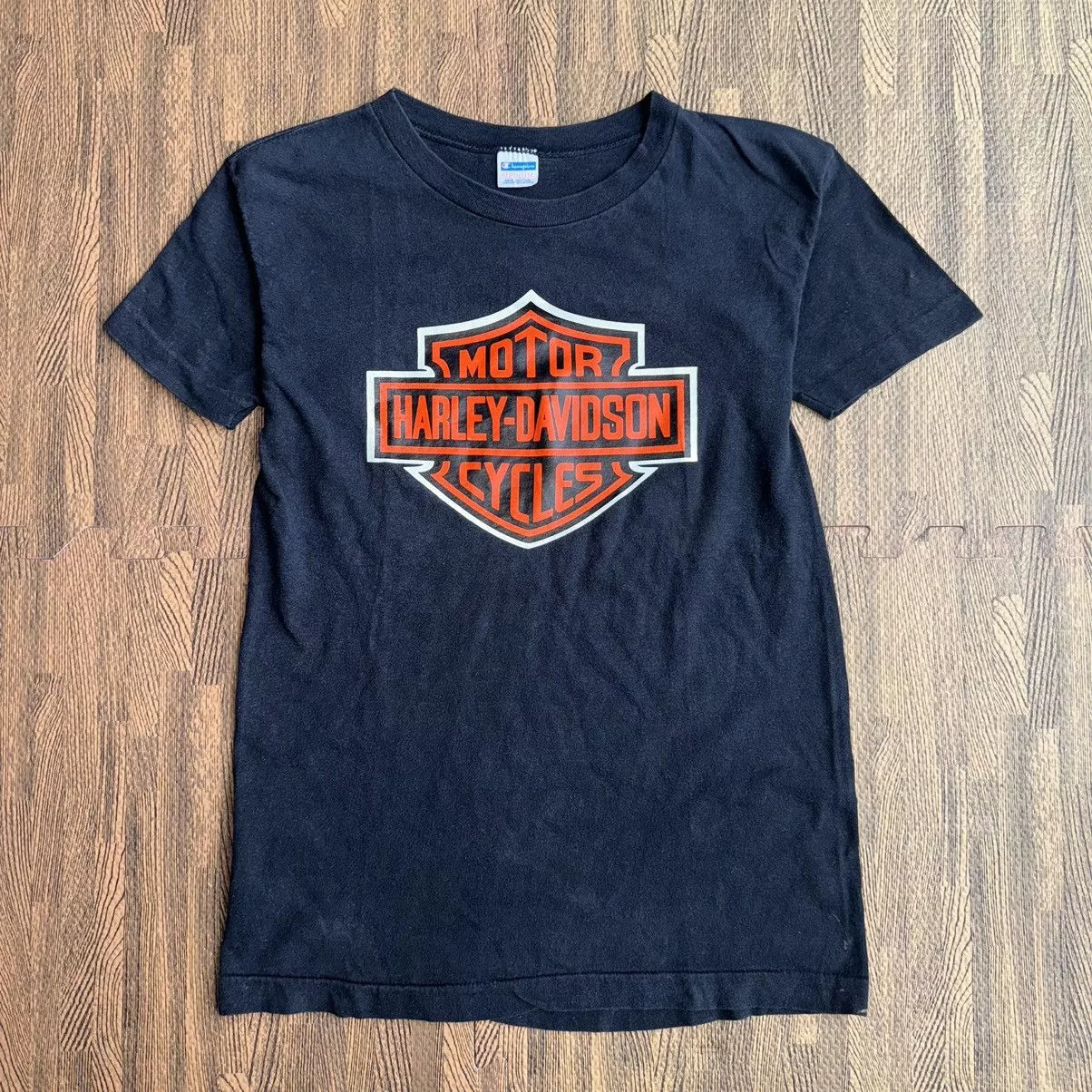 Harley Davidson Short Sleeve T Shirts Harley Davidson × Vintage 1970’s Harley Davidson tee, 3D emblem style Black Streetwear