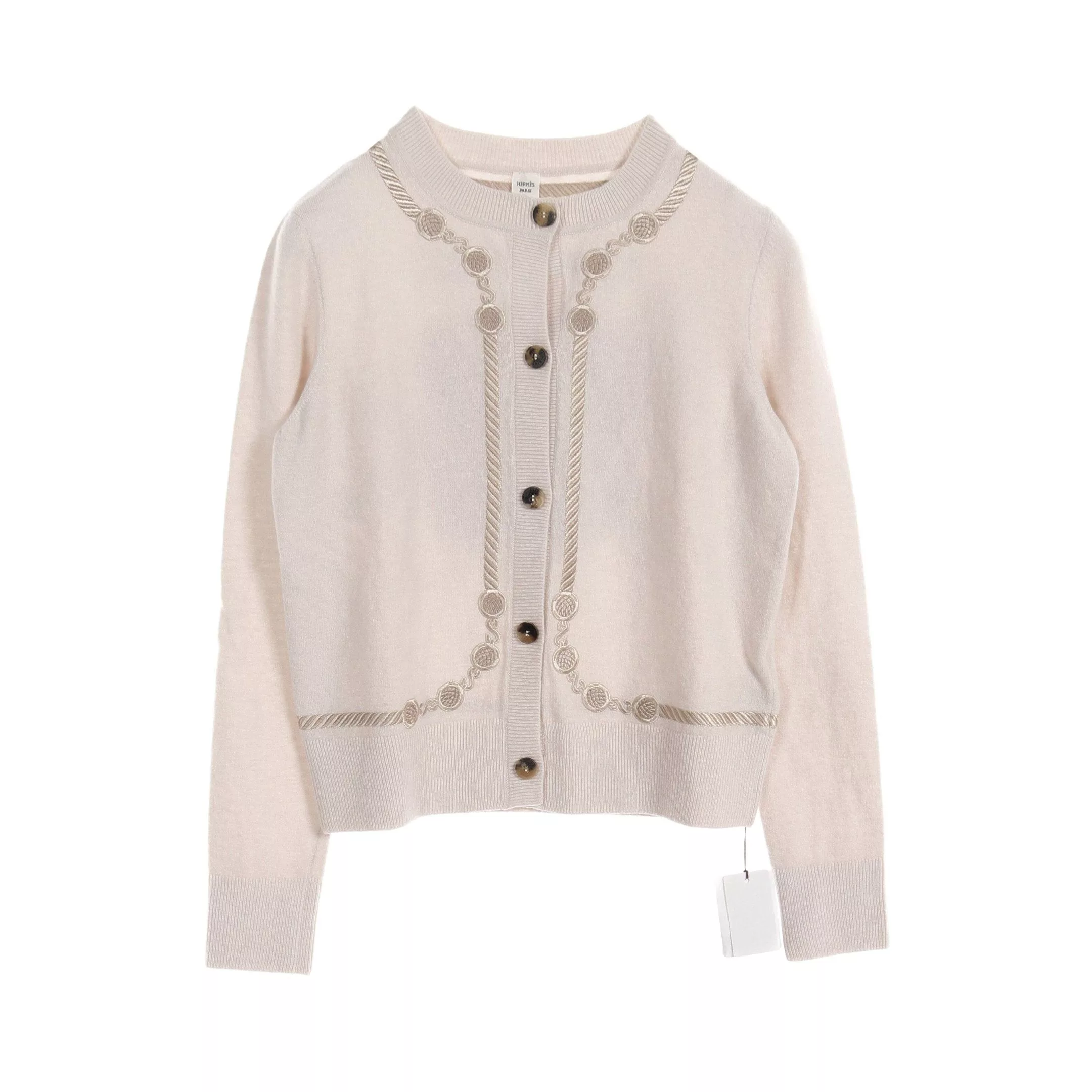 Hermes Miscellaneous Hermes Les Tambours Cardigan Crew Neck Wool Pink Beige 23Aw