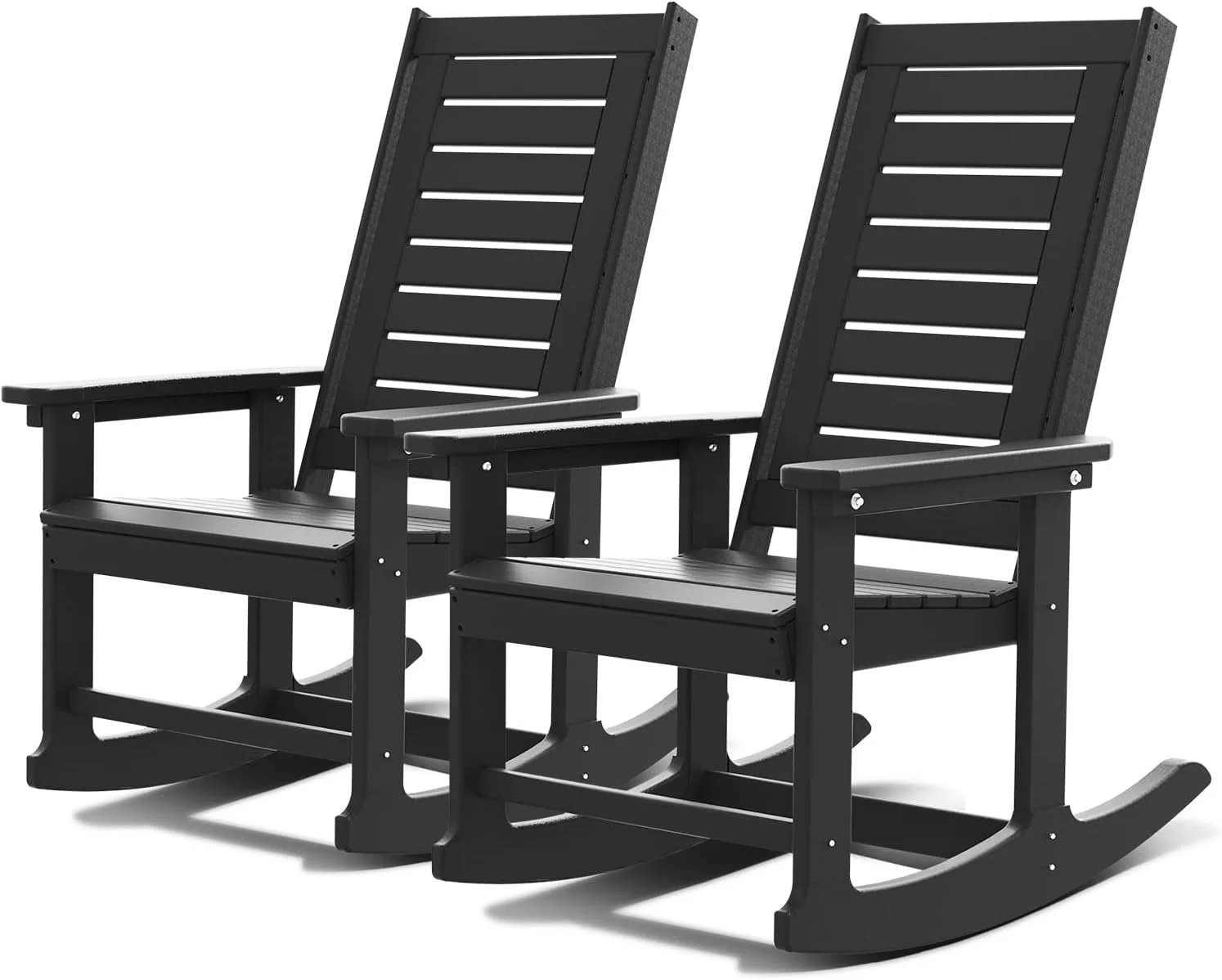 GREENVINES Outdoor Rocking Chairs Set of 2 HDPE Plastic Oversized High Back Ladder Back Porch Rockers