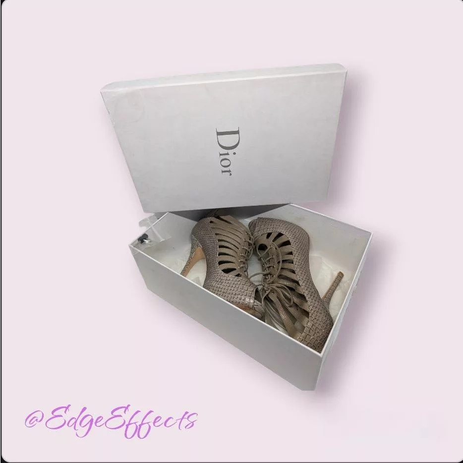 Dior Heels CHRISTIAN DIOR Taupe Python Caged High Heel Booties 7 w/Box Beige