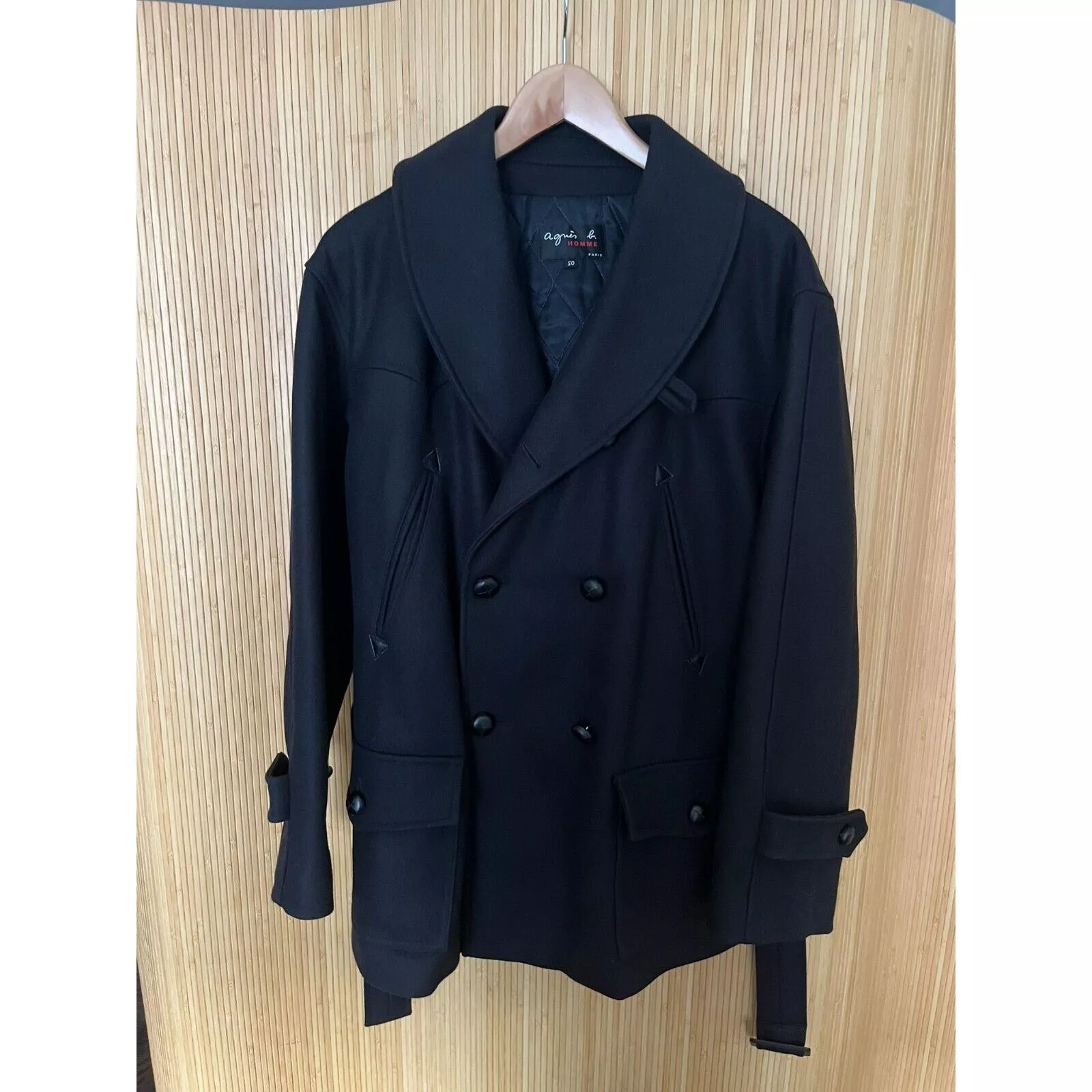 agnes b. Light Jackets agnes b. Agnes B Homme Wool Belted Motorcycle Jacket / Lined Trench Black