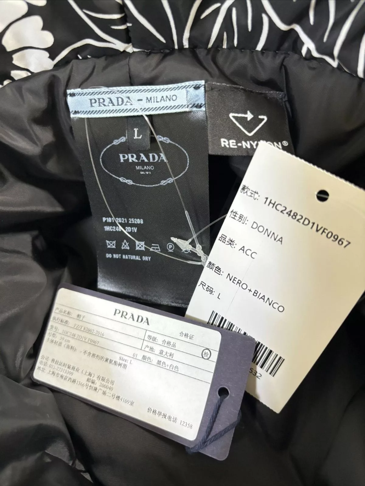 Prada Hats Prada Printed Nylon Bucket Hat Black