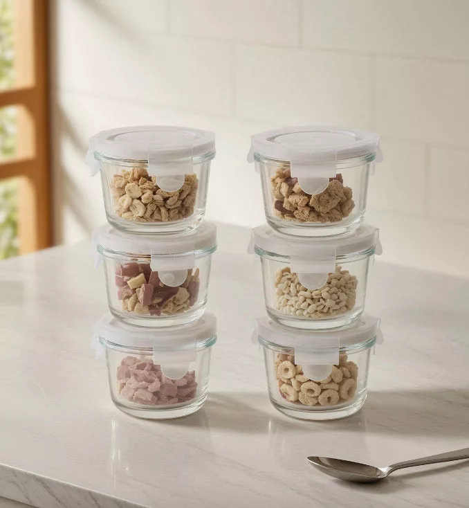 Vanilla Round Mini Glass Container 6 Set