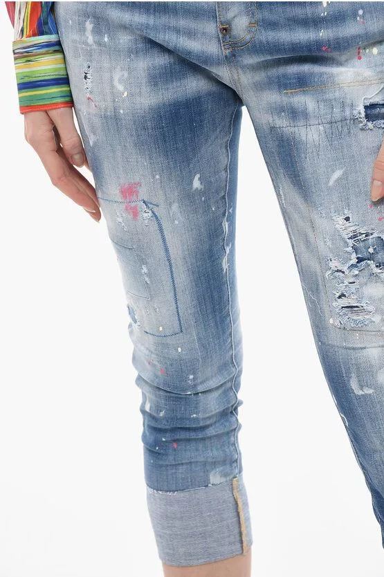 Dsquared2 Jeans Dsquared2 og1mm0624 Cropped Fit Logo Jeans in Light Blue