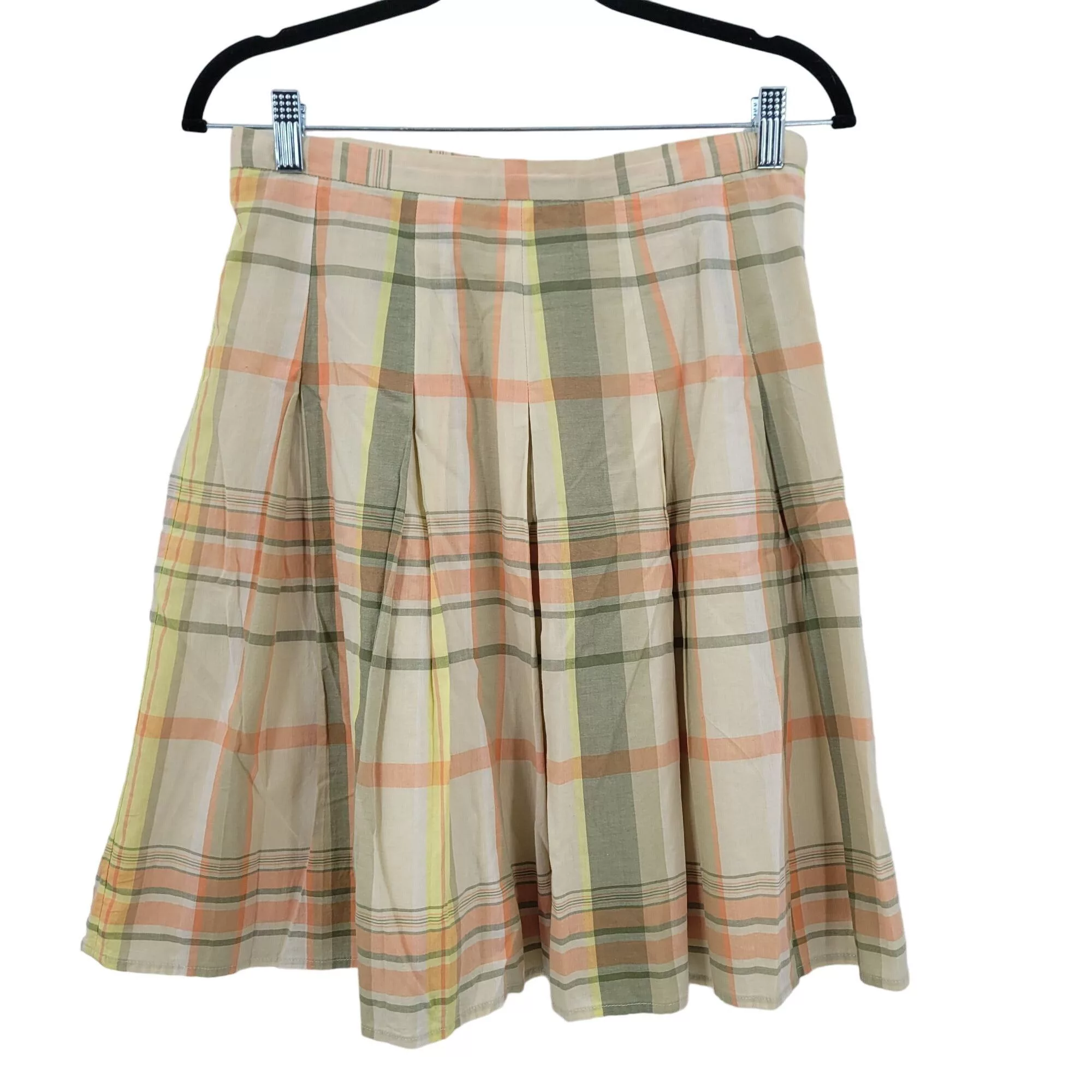 Talbots Mini Skirts Vintage Talbots Petites Skirt 6P Cream Sage Plaid Pleated Multi