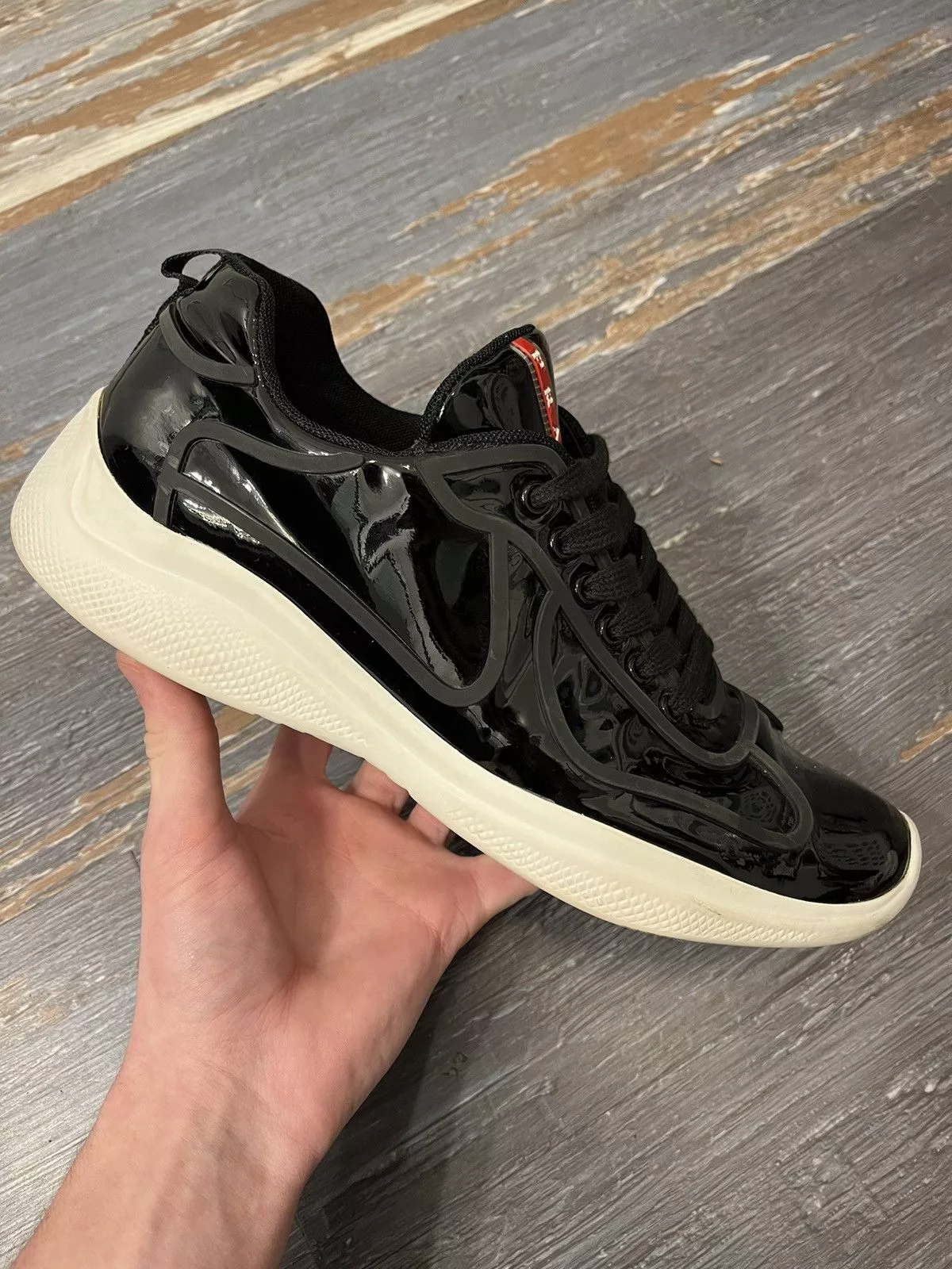 Prada Low Top Sneakers Prada Americas Cup Low Black Patent