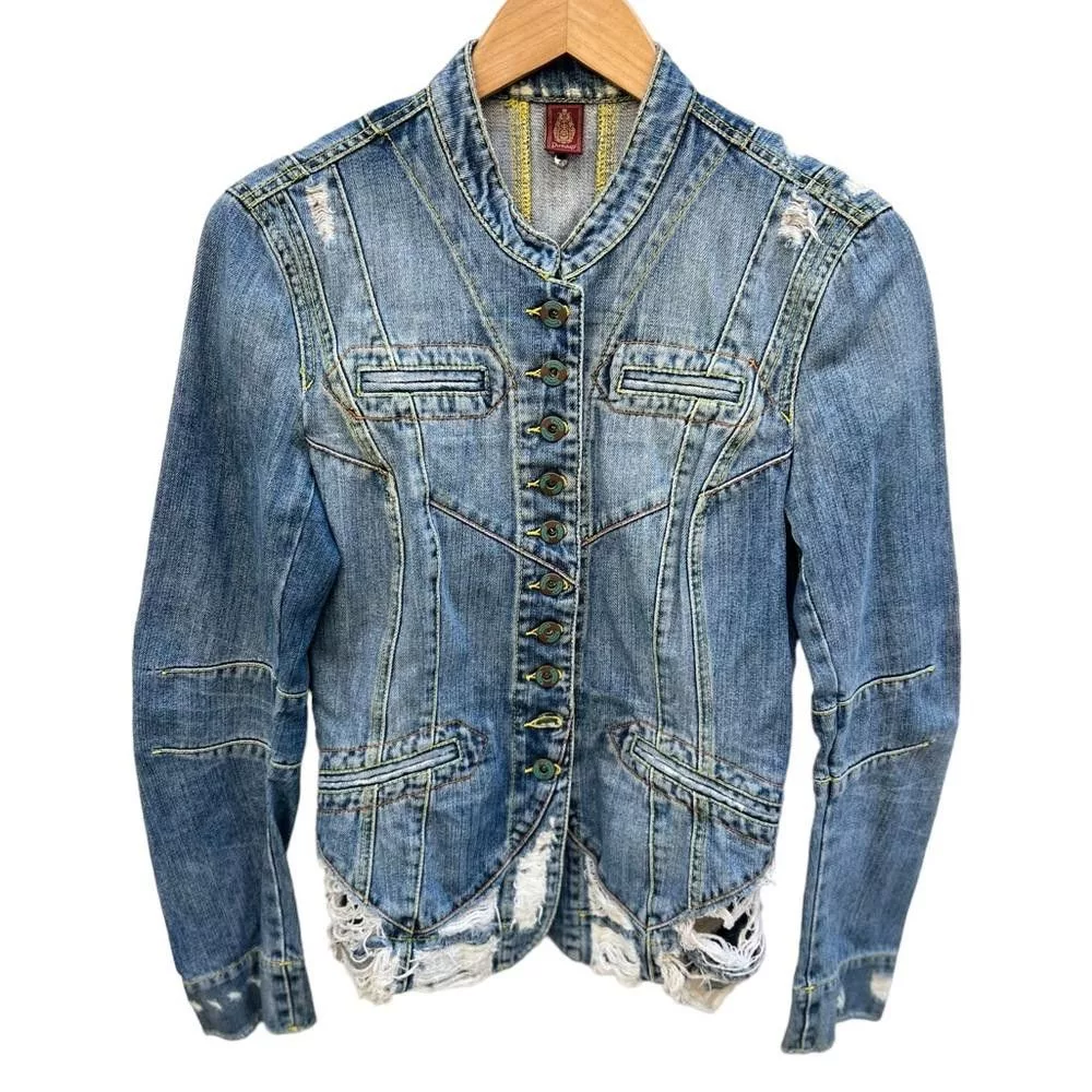Dondup Denim Jackets Dondup Made in Italy Distressed Jeans Jacket Size Medium Blue