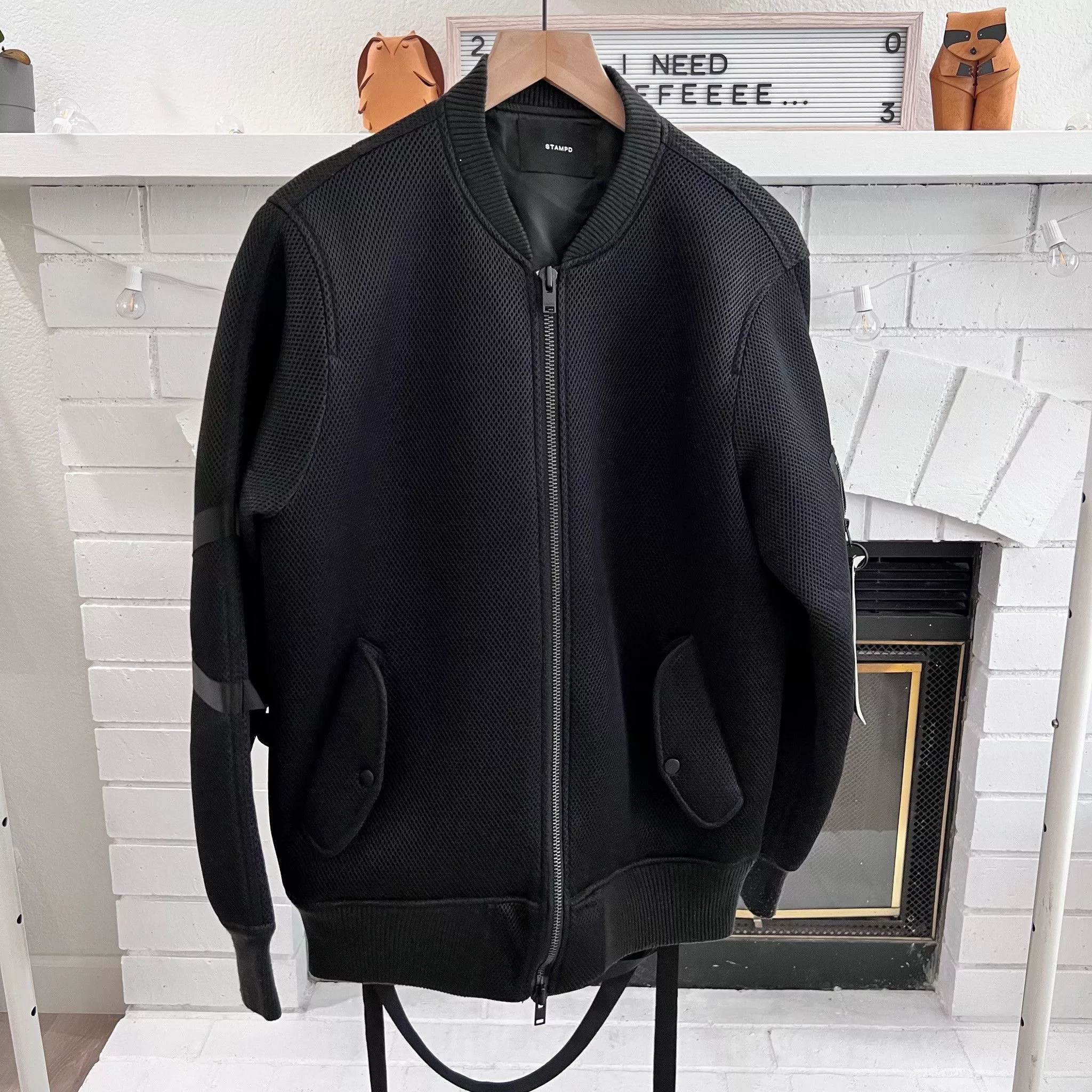 Stampd Bombers RARE! STAMPD LA Mesh Perforated Strapped Bomber Jacket Black