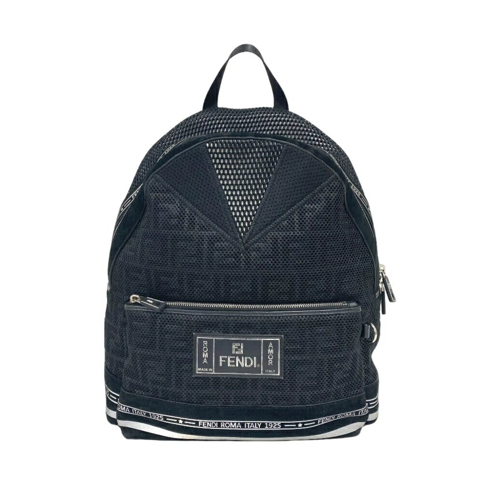 Fendi Backpacks FENDI 7VZ042 Zucca Mesh Backpack/Daypack Black Unisex