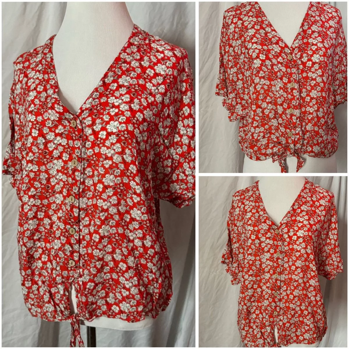 Other Blouses Other Cynthia Rowley, Poppy, Floral, Button Down Blouse Red