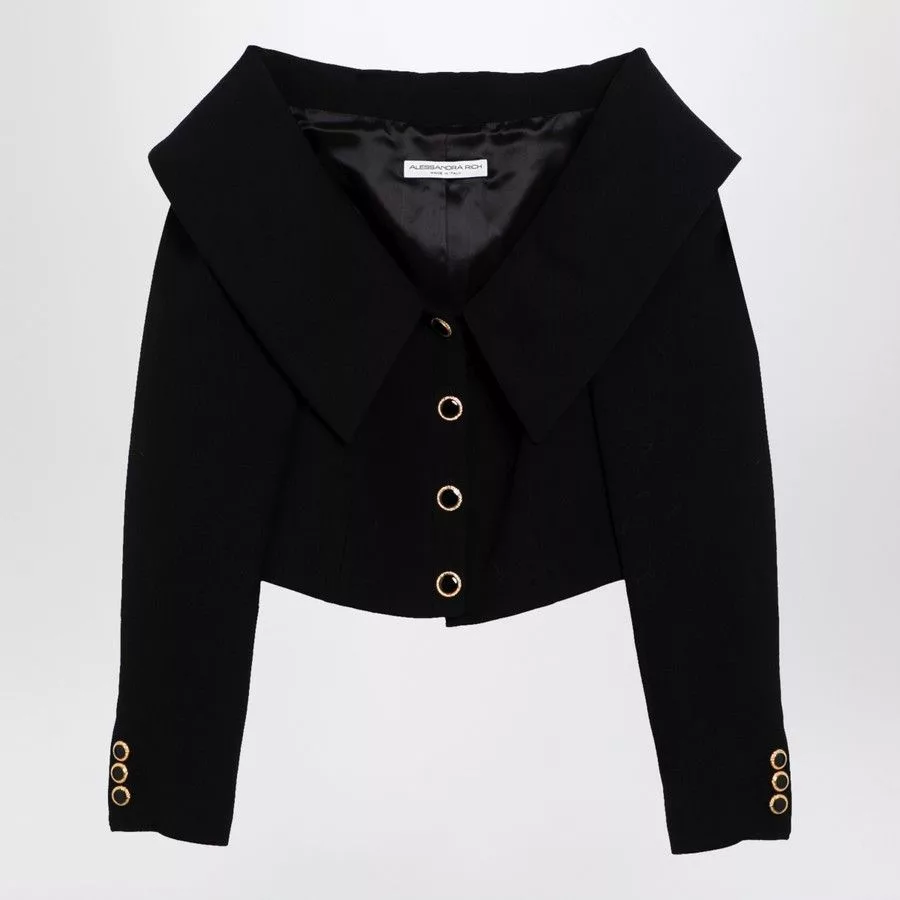 Alessandra Rich Jackets Alessandra Rich o1d2blof0724 Wool Jacket in Black