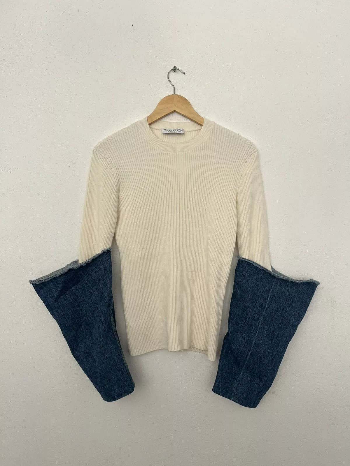 JW Anderson Sweaters JW Anderson J.W Anderson white rib top with denim sleeves