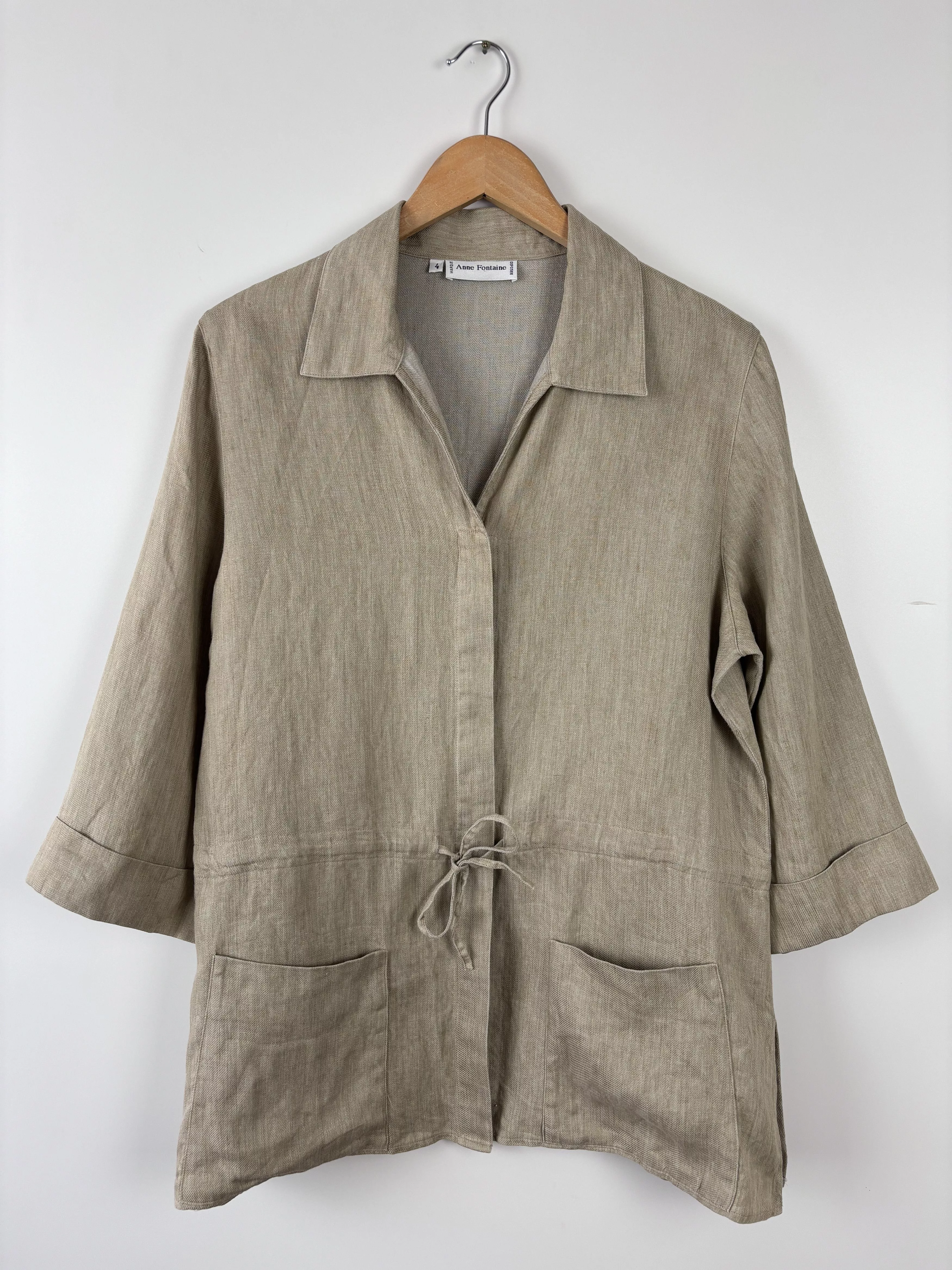 Designer Blazers Designer Vintage Anne Fontaine Linen Tunic Blazer Jacket Beige Size 4