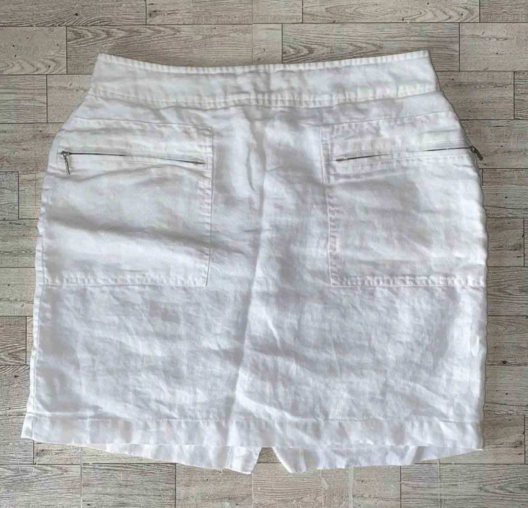 Willi Smith Mini Skirts Willi Smith, White, Linen Blend, Mini/Midi Pencil Skirt