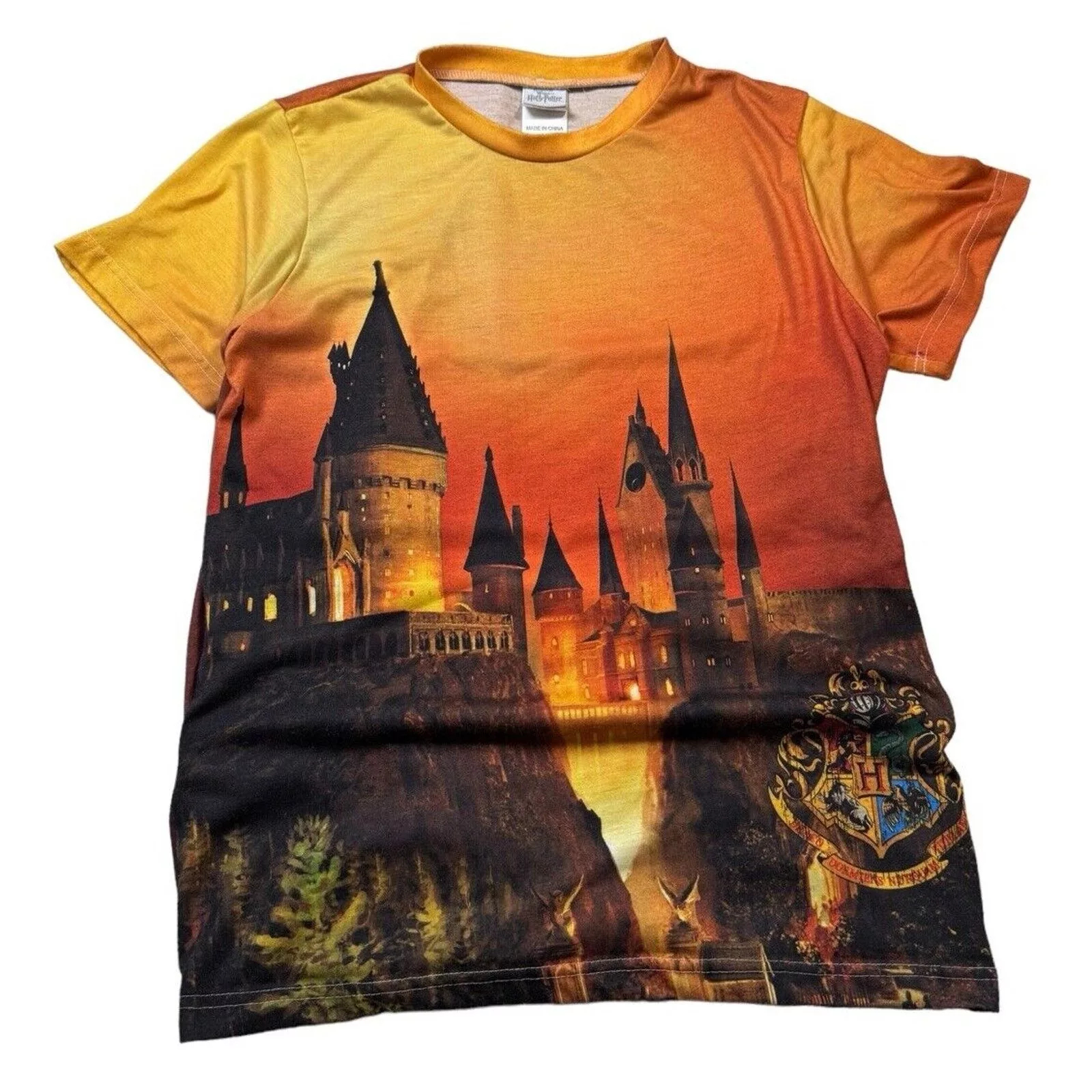 Universal Studios Short Sleeve T Shirts Universal Studios Wizarding World of Harry Potter All Over Print T-Shirt Small Orange