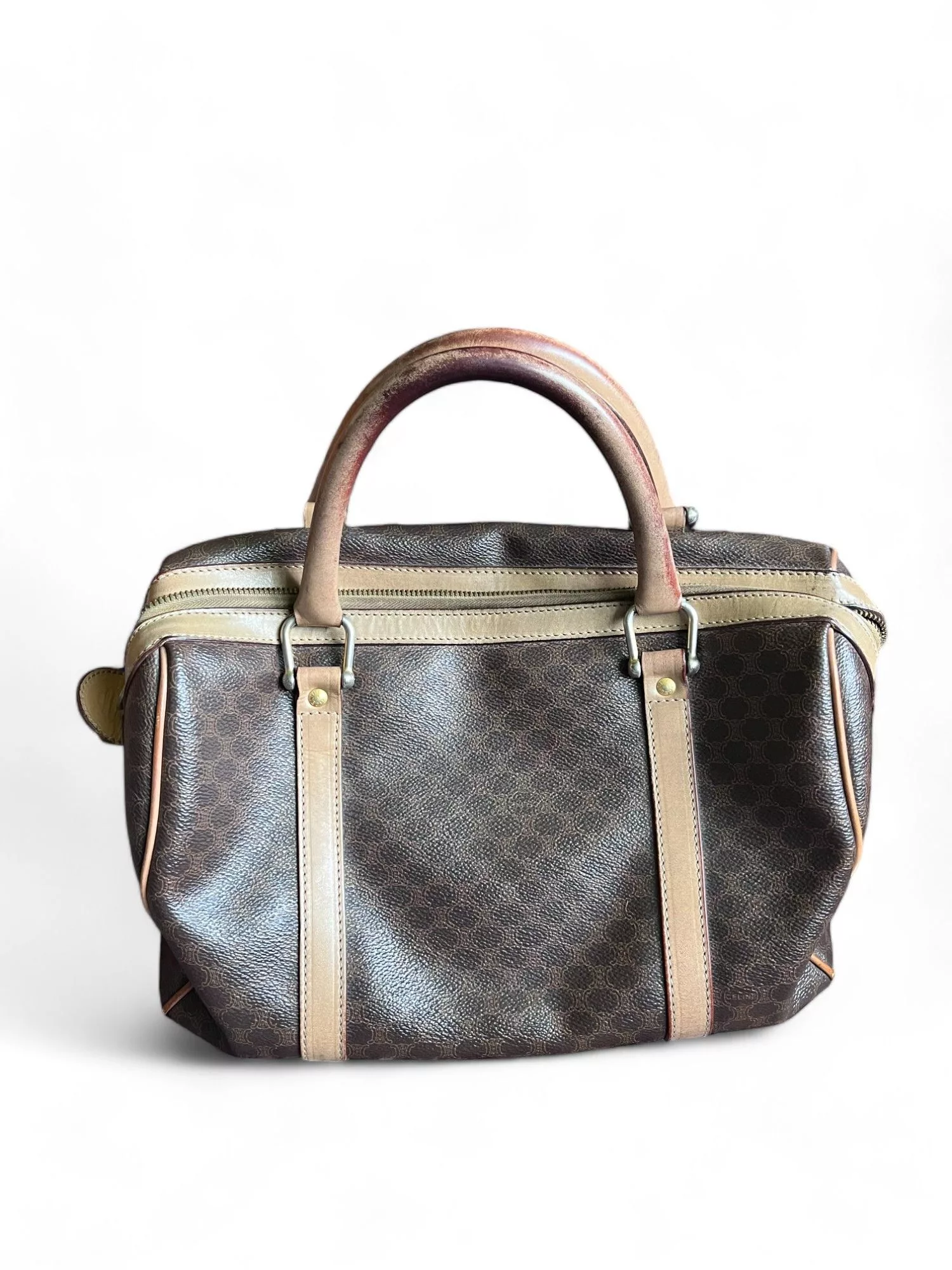 Celine Handle Bags Celine - Mini Boston Handbag Brown Beige Leather Monogram